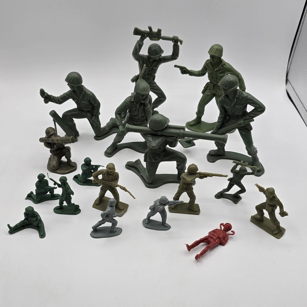 Vintage Tim Mee & Other Green Toy Soldier U.S.A. Hong Kong Lot Set Big & Small